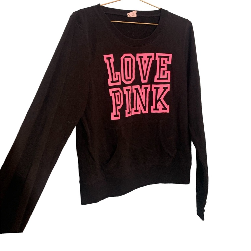 5for20 PINK Victoria’s Secret black pink logo pullover sweatshirt front pocket